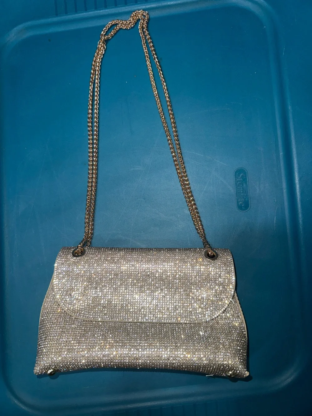 Gold Crystal-Embellished Chain Shoulder Bag